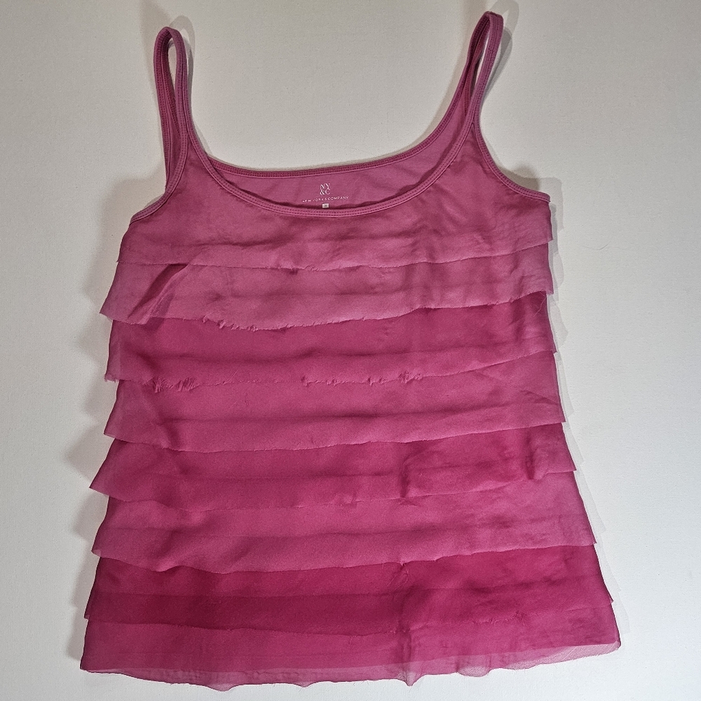 New York & Company Tank‎ Top Womens Small Pink Tiered Ombre Summer Beach Blouse
